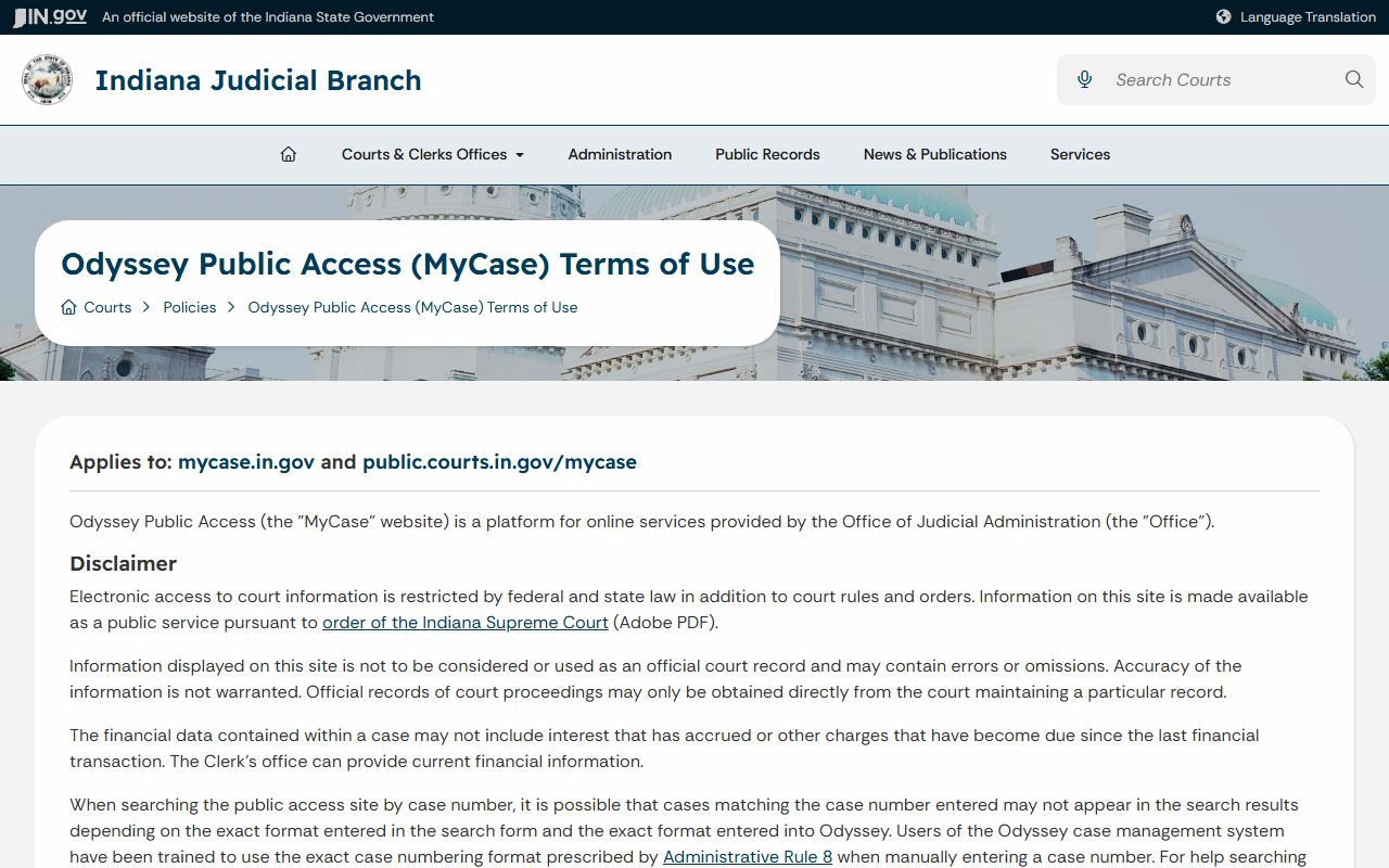 Allen County court records MyCase terms of use
