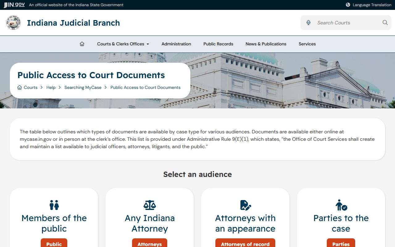 Allen County court records public access document table
