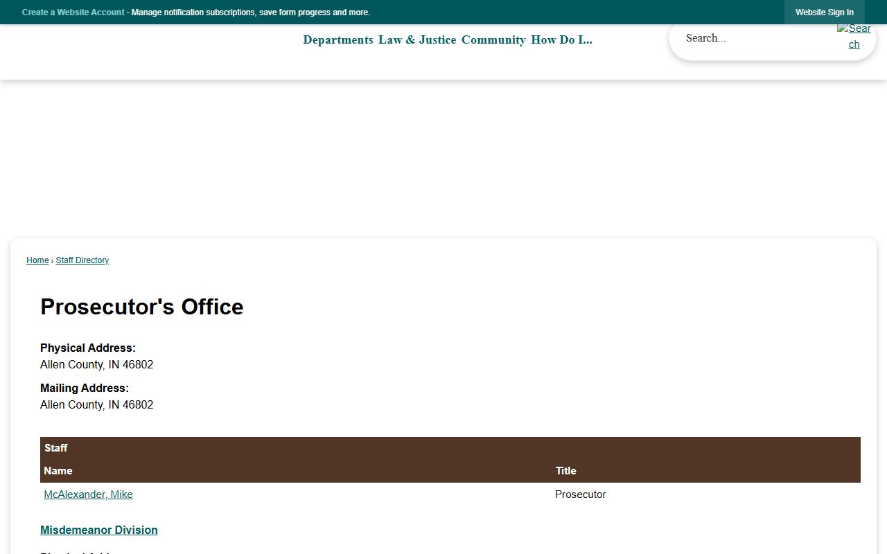 Allen County criminal court records prosecutor staff directory