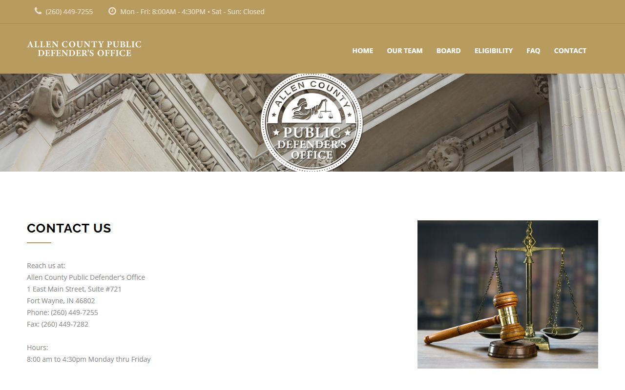 Allen County criminal court records Public Defender contact page