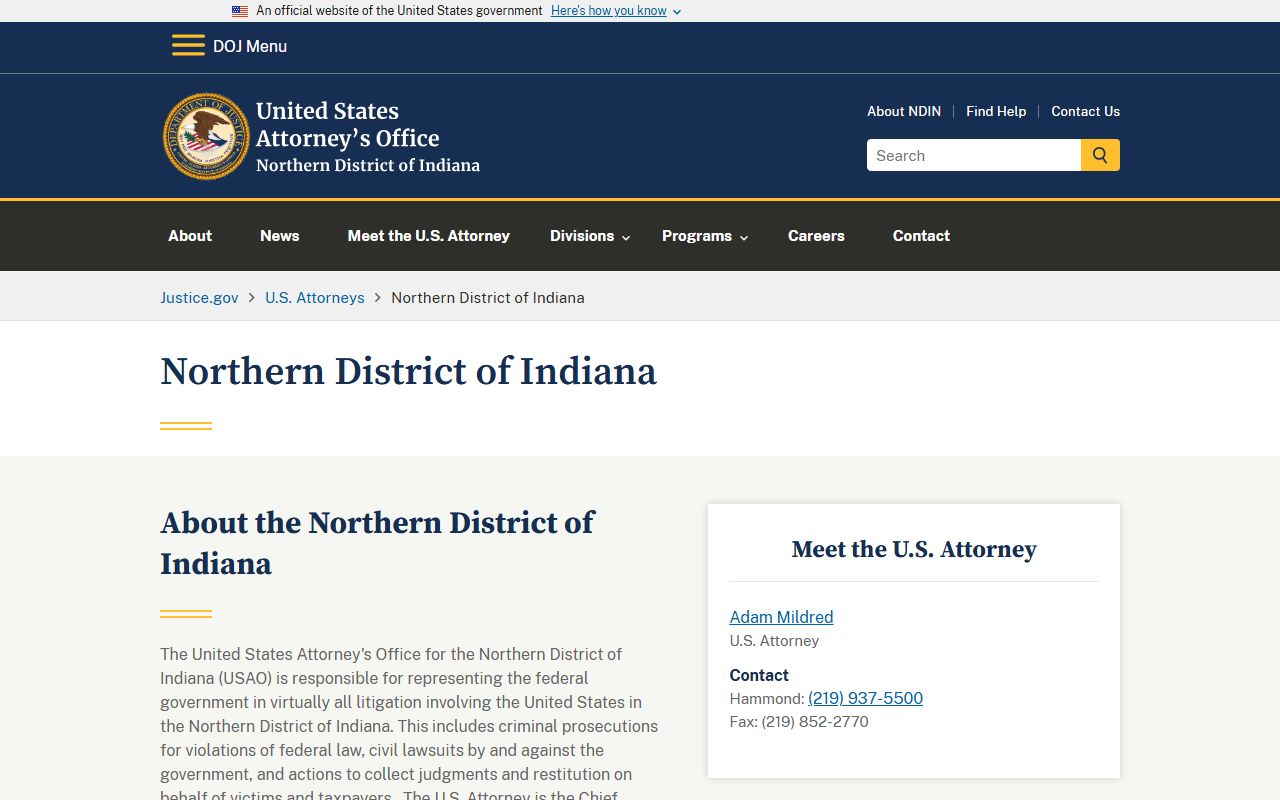 Allen County criminal court records U.S. Attorney Northern District of Indiana