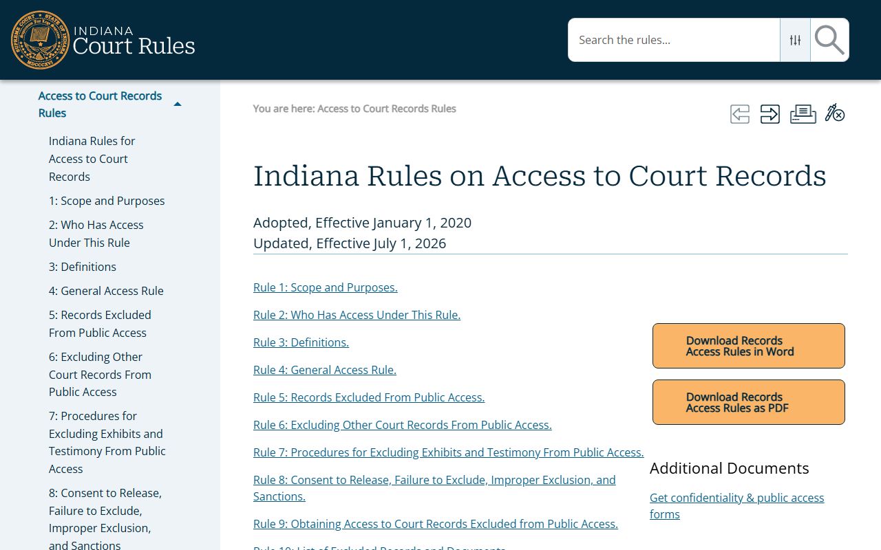 Allen County court records public access rules for Indiana courts