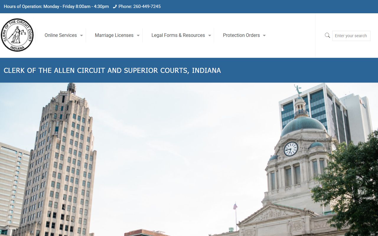 Allen County court records clerk homepage for records and copies