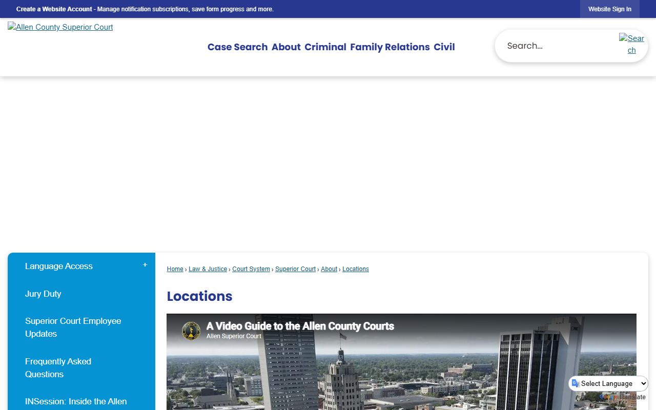 Allen County court records location list for courthouse and court buildings