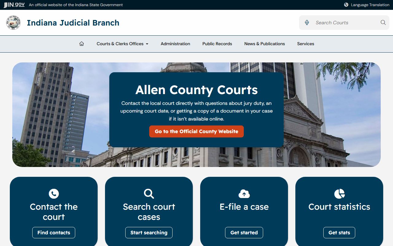 Allen County court records search on the Indiana Judicial Branch local page