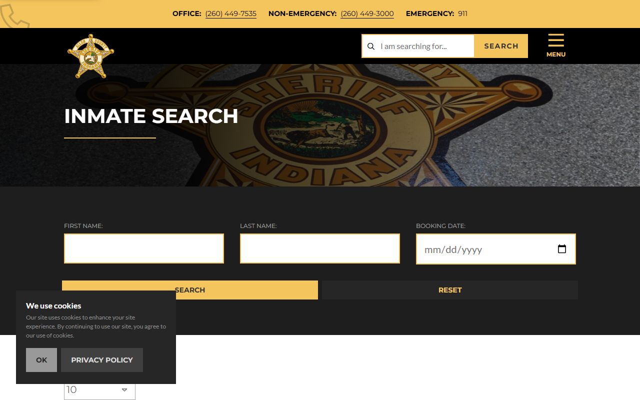Allen County inmate records Sheriff inmate search page