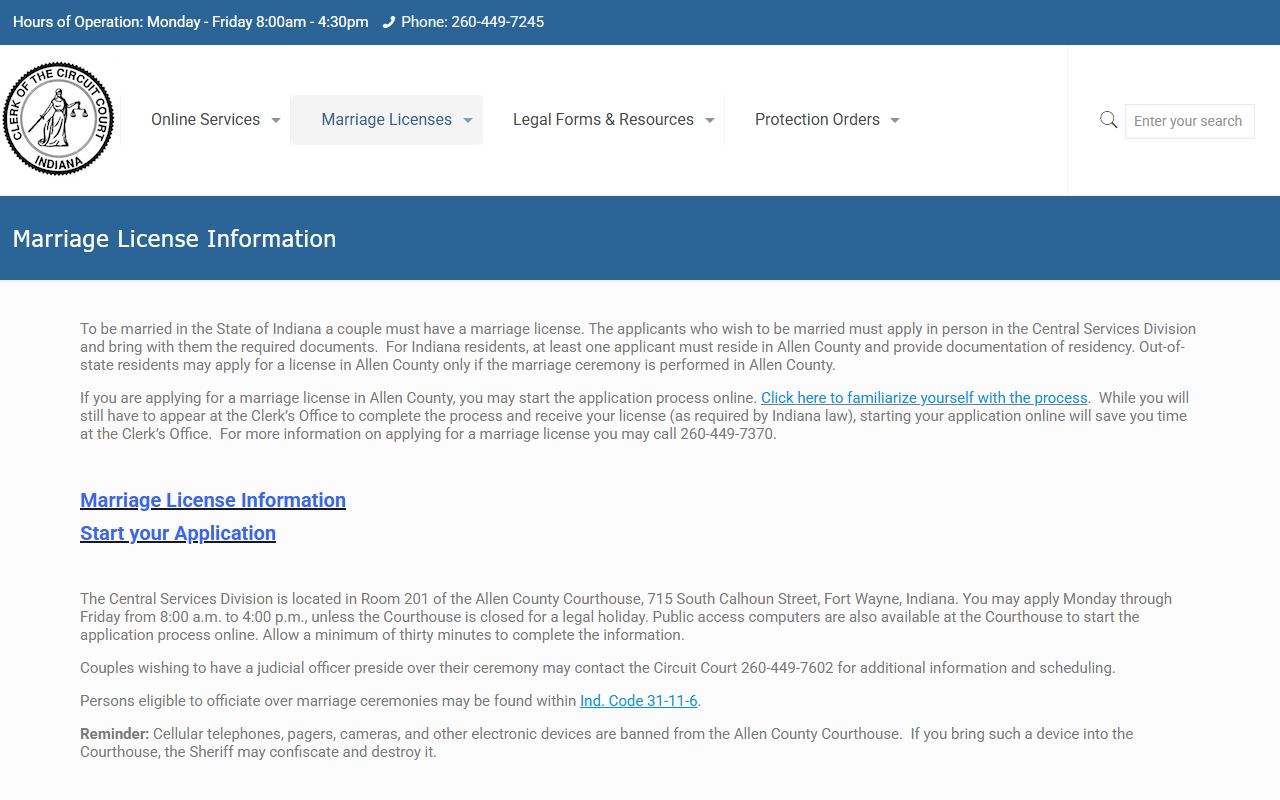 Allen County marriage records Clerk marriage license information