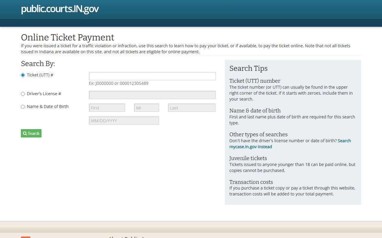 Allen County traffic court records Indiana traffic ticket payment portal